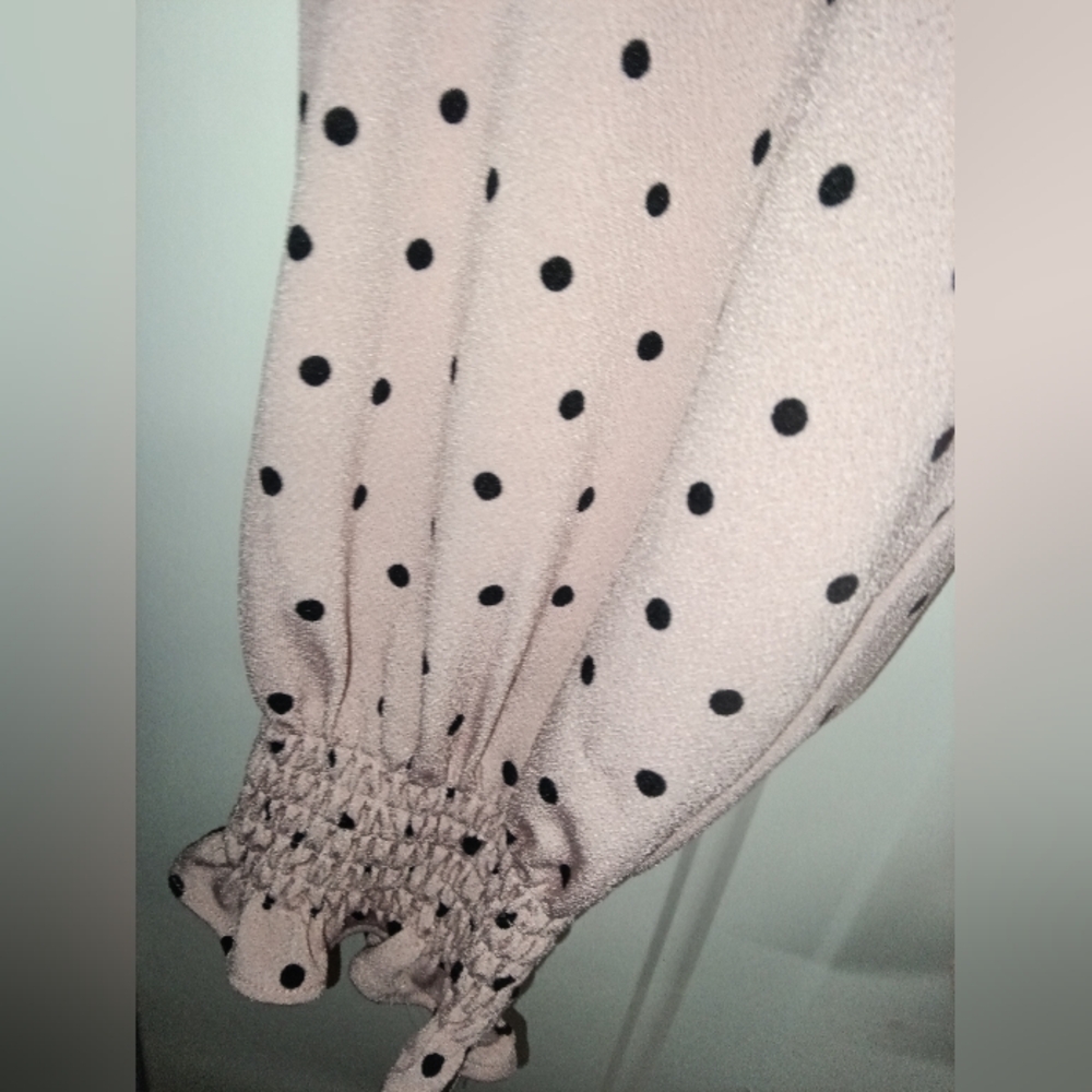 🦄 Adrianna Papell Blush Polka Dot Blouse Size Large - Picture 2 of 4